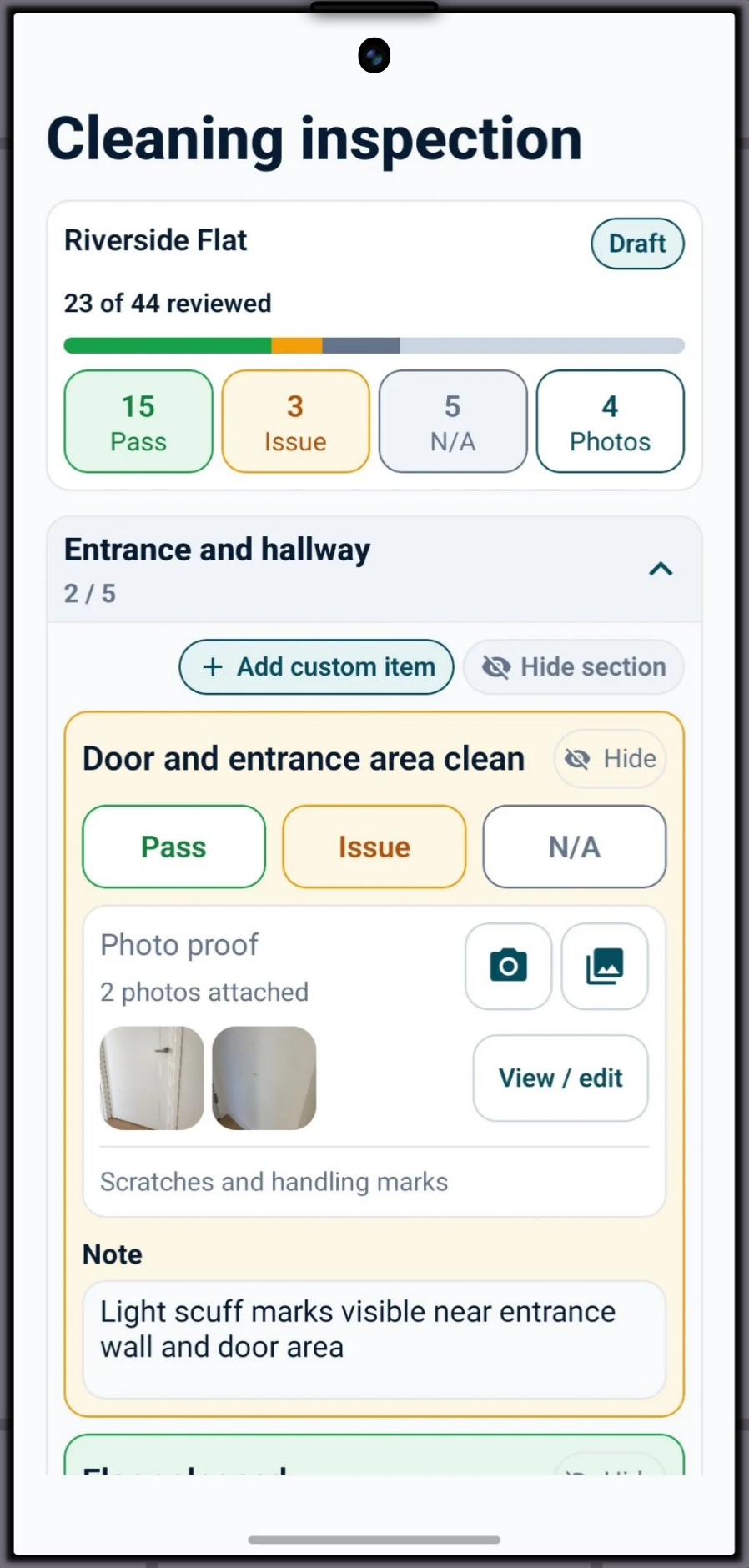 StayProof active inspection checklist with photo evidence